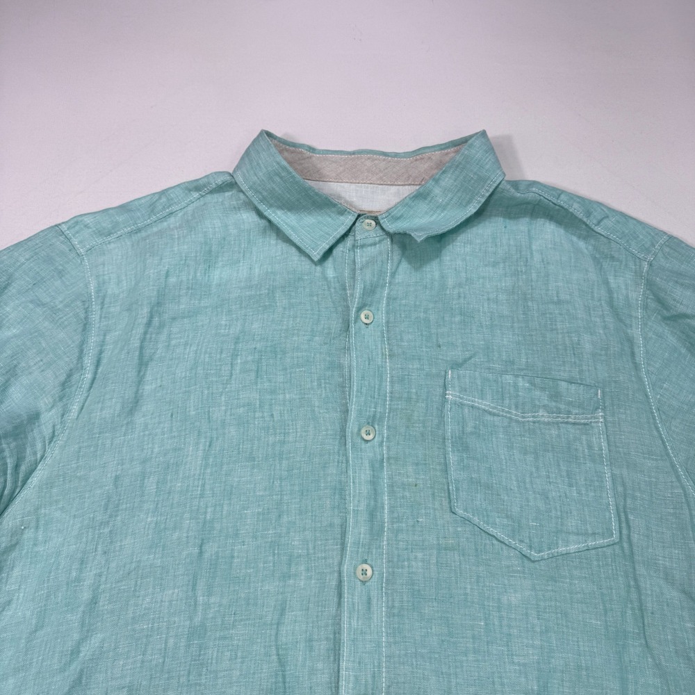 Tommy Bahama Mens XXL Aqua Blue 100% Linen Short Sleeve Button Down Shirt Beach
